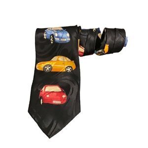 Fratello Hand Made Black Small Cars Polyester Neck Tie 57x4